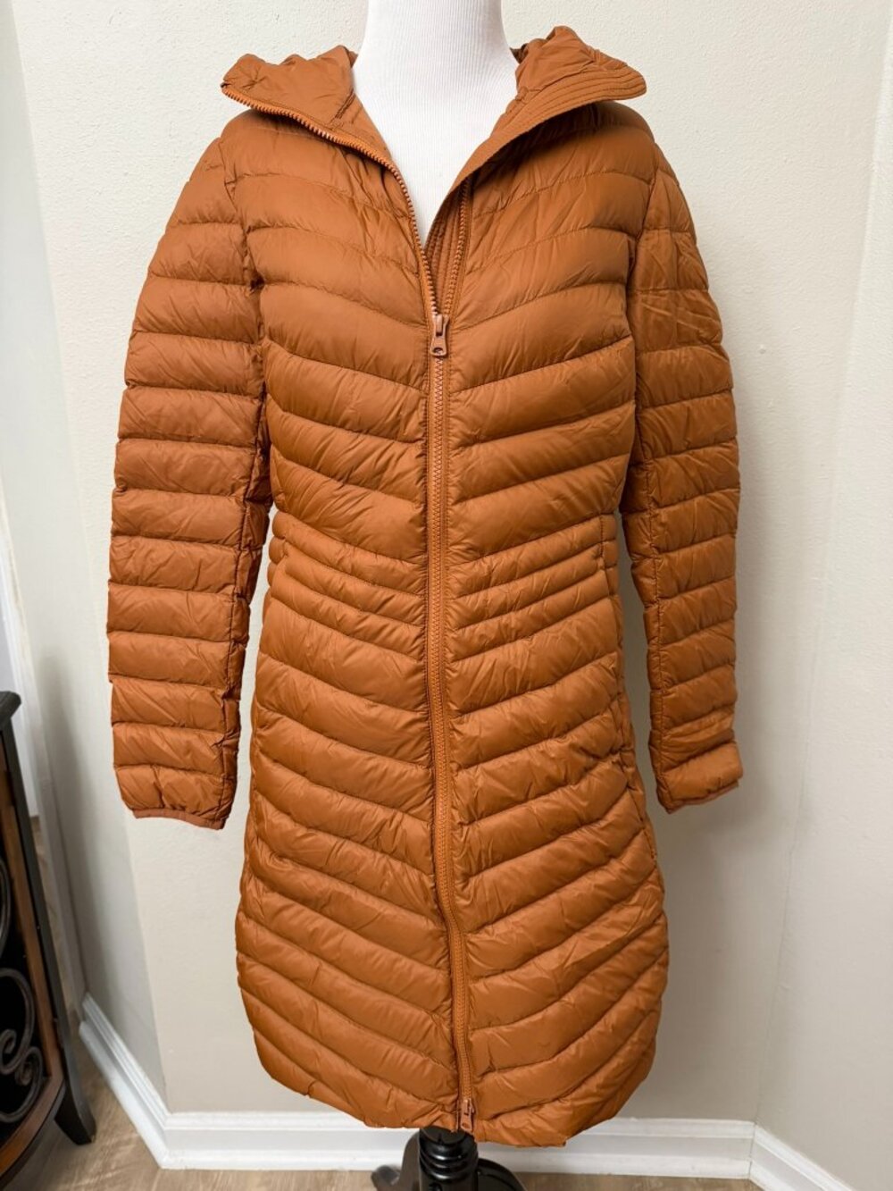 Land's End Gold Mustard Yellow Down Packable Puffer Hooded Jacket Coat XS